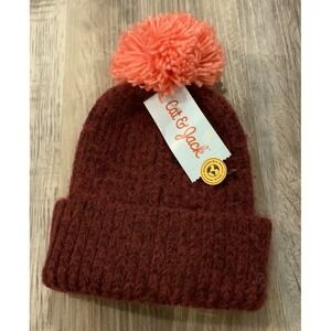 Cat & Jack Toddler Girls' Size 12-24 Months Maroon Pull On Beanie w/ Pompom